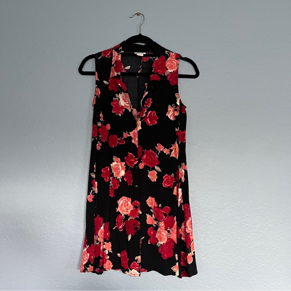 Floral Sleeveless Dress - Black and Red